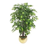 Leaf Design UK Plantes d'intérieur artificielles réalistes en Pot, métal, Ficus Vert touffu doré, 90 cm