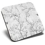 Square Single Coaster bw - Vintage Oriental Style Nightingale  #37235