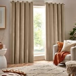 Yard Heavy Chenille Velvet Eyelet Curtains - 2 Panels - Width x Drop - 229 x 229cm (90 x 90) - Natural