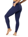 LAPASA Legging Long Femme Taille Haute Yoga Pantalon de Sport Gainant Collants Gym Fitness Course L01B1 Poches Latérales Bleu Marine XXL