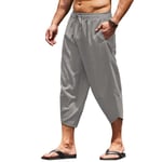 Mens 3/4 Length Shorts Elastic Waist Loose Summer Casual Drawstring Capri Pants