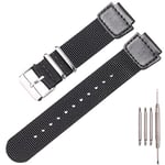 Military Nylon strap Compatible with Casio AE1200WH AE-1500 W-218H SGW-300 500 Men's stainless steel ring Replacement Watch band (Black Silverbuckle)