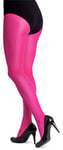 LORES Satin Womens Tights 100 Denier Thick Shiny Look Plain Sheen Opaque Full Stockings Pressure-Free Pantyhose Lucido, Fuxia M