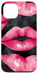 Coque pour iPhone 13 Rouge à lèvres Black Watercolor Ethnic Coquette Pink Kisses