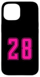 Coque pour iPhone 15 Pink Numéro 28 Équipe Junior Sports Uniforme Pink Numéroté