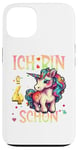 Coque pour iPhone 13 Kinder ich bin schon 4 anniversaire licorne 4 ans fille