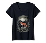 Womens Dark Cottagecore Fox Forest Scene V-Neck T-Shirt