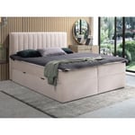 Ensemble complet literie déco tête de lit + sommiers coffre et tiroir + matelas + surmatelas - 160 x 200 cm - Tissu - Beige - arao de ysmée