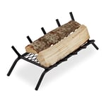 relaxdays 10028778_59 acier, porte-bûches solide, HxlxP 16x58x28 cm bois de cheminée, grill, support pieds, noir, 16 x 58 x 28 cm