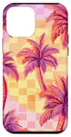 Coque pour iPhone 12 mini Rose Art Déco Plage à Carreaux Coucher De Soleil Océan Whimsical Palm