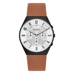 Skagen Grenen Montre pour Homme, Mouvehommet Chronographe, Bracelet en Acier Inoxydable Ou en Cuir, Marron foncé et blanc