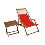 Chaise longue de jardin rouge, bain de soleil pliant avec petite table et oreiller 10-308TKH