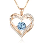 CDE 925 Sterling Silver March Birthstone Pendant Necklace for Women Rose Gold Plated Forever Love Heart Necklaces Jewellery Anniversary/Birthday Gifts for Her/Mum/Wife