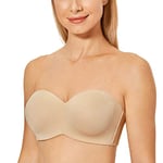 DELIMIRA Soutien Gorge sans Bretelles Invisible Grande Taille Femme Soutien-Gorge avec Armature Minimiseur Taupe Beige 95D