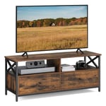 VASAGLE Meuble TV, Meuble TV pour TV 55 Pouces, Salon, avec 2 tiroirs, 2 étagères de Rangement, 120 x 40 x 50 cm, Cadre en Acier, Style Industriel, Marron Rustique et Noir LTV300B01