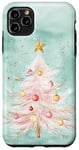 iPhone 11 Pro Max Aesthetic Pink Christmas Tree Watercolor Holiday Xmas Mint Case