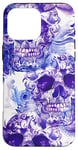 Coque pour iPhone 16 Pro Max Aquarelle violette ethnique horreur bleu feu flamme crâne