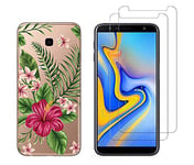 NOVAGO Compatible avec Samsung Galaxy J4 Plus/J4 +/J4 Core -Coque Souple Solide Anti Choc avec Impression + 2 Films Protection écran Verre trempé résistant (Exotique)