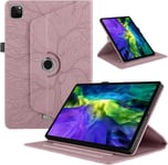 Coque Compatible Avec Tablette Ipad Pro 11 Pouces 2024 Cover Étuis Cuir 360°Rotatif Multi-Angle Stand Flip Protection Tablette Case Housse Cover Ipad Pro 11,Rose Gold Arbres