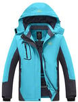 Wantdo Femme Veste de Ski Imperméable Manteau Hiver Chaud Veste Isolée Coupe-Vent Veste de Snowboard Neige avec Capuche Anorak Outdoor Bleu S