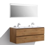 Meuble salle de bain Alice 1200 couleur chêne, Avec miroir LED 2073, Brillant, 120x48x50cm