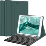 Clavier Pour Ipad 9Ème Génération 2021/Ipad 8 2020/Ipad 7 2019 10.2 Pouces - Clavier Azerty Sans Fil Bluetooth, Coque Arrière Souple Housse Avec Rangement De Stylet, Vert Forêt