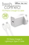 Fresh Connect PD 20W Mains Charger & Lightning to USB Type-C Cable MFI Certified