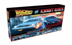 Scalextric Racing Track Sets for Kids - 1980s TV Back to the Future vs Knight Rider Speed Track - Electric Race Tracks for Boys & Girls 5+, Slot Car Race Tracks - 1:32 Scale Mini Car Racing Sets