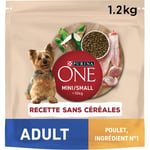 PURINA ONE Mini/Small <10kg Sans Céréales Croquettes au Poulet pour Chiens Adultes de Petite Taille Sac de 1,2kg | Lot de 6