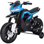 Homcom - Moto électrique pour enfants 25 w 6 v 3 Km/h effets lumineux et sonores roulettes amovibles bleu