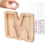 Wivico Wooden Letter Money Box(M-9inch)|Reward Jar|Piggy Banks for Kids|Personalised Fillable Letters Clear Money Box|A-Z Letters Coin Bank for Christmas Birthday Gift/Keepsake|with Alphabet Stickers