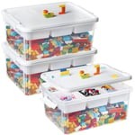 Greentainer 16L Storage Bins with Building Baseplate Lid & Removable Tray, 3 Pack Stackable Arts & Crafts Storage Boxes & Organizers for Organizing Bead, Tool, Sewing, Playdoh, Toys