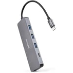 NANOCABLE 10.16.4409 - Hub convertisseur USB-C vers 3 Ports USB-A 3.0 Femelle + 1 Port USB-C Femelle, Aluminium, 10 cm, Gris