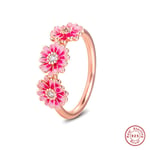 BAKCCI 2020 Spring Pink Daisy Flower Trio Rings for Women 925 Silver DIY Fits for Original Pandora Bracelets Charm Fashion Jewelry (58#)