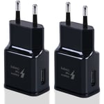 Svart kompatibel laddare 2-pack Snabb USB-laddningsadapter för Samsung S22/S21/S20/S10/S10E/S6/S7/S8/S9/Edge/Plus/Active/A72/A53 5G, Note 5 8, Note 9