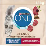 PURINA ONE Adulte sans Créréales Boeuf 1,1kg Croquettes pour Chats Adultes - Lot de 6