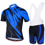 YYDM Été Anti-UV Maillot Cyclisme Homme - Respirant Hommes VTT Manches Courtes Ensembles + Séchage Rapide Racing Cyclisme Cuissard À Bretelle pour,Blue Bib Set,4XL