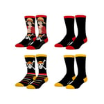 Chaussette Homme One Piece, Chaussettes Homme Luffy (Lot de 4), Noir, Rouge, Jaune, Orange, Taille 39/42