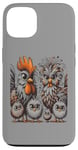 Coque pour iPhone 13 Art de poulet amusant coloré d'Eagerlys, Crazy Chicken Family