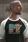 Hybris MTV Distressed USA-Flag Baseball 3/4 Sleeve Tee (S,WhiteBlack)