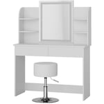 Vicco - Coiffeuse Charlotte 106cm blanc avec miroir et tabouret led