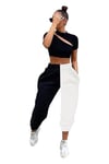 XiuLi Casual pants women fashion sweatpants, black and white sewing sweatpants, straight leg, high-waisted casual pants (Color : Black and white, Size : XL)