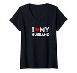 Womens I Love My Husband Cute Romantic Wife Valentine's Day Apparel V-Neck T-Shirt