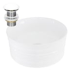 ML-Design Lavabo en Céramique, Blanc Brillant, Ø41x18 cm, Forme Ronde, Garniture de Vidage 1 1/4", Vasque á Poser, Design Moderne, L