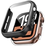 TAURI 2 Pièces PC Coque Compatible avec Apple Watch Series 10 42mm, Protection écran Dur Ultra Mince [Sensible au Toucher] en Verre trempé iWatch Series 10 42mm-Transparent+Noir