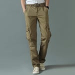 Jeans Pants High WaistNew Men'S Cargo Pants Casual Overalls 100% Cotton Straight Cut Male City Pants Men Loose Fit Trousers No Belt 31 Khaki