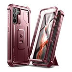 Dexnor Case for Samsung Galaxy S21 5G 6.2 Inch with Built-in Screen Protector Military Grade Armour Heavy Duty Front and Back 360 Full Body Shockproof Bumper Protection Cover with Stand - Red