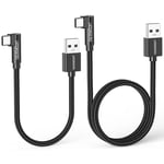 Cable USB C Coudé Lot de 2 Cable USB vers USB C Court 0.2m et 0.5m Câble USB C Charge Rapide Nylon Tressé Cable USB C 90 Degrés Compatible avec Samsung Galaxy S23 S22,pour Huawei etc(Noir)