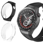 ToVioc [2 Pièces] Coque avec Protecteur d'écran Compatible avec Huawei Watch GT 5 Pro 46mm, [TPU Flexible Coque] [Anti-Antichoc] Shell pour Huawei Watch GT 5 Pro 46mm - Noir & Transparent