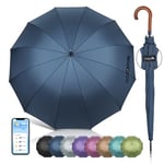 ZOMAKE Parapluie Canne 12 Côtes,XXL Grand Parapluie de Golf Automatique,55 Pouces Ombrelle Manche Bois Homme Femme,Umbrella Solide Anti Tempete pour 2 Personnes(Bleu Marine)